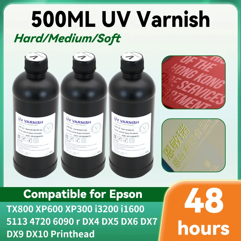 500ML LED UV Varnish For Epson i3200 TX800 XP600 L800 L1800 L805 DX4 DX5 DX6 DX7 DX10 Printhead UV DTF Printing