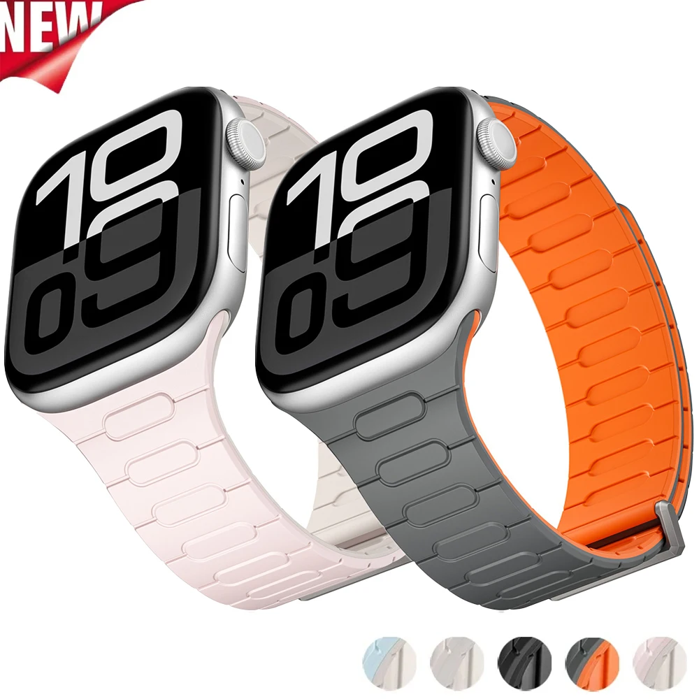 

Magnetic Loop Silicone Band for Apple Watch Ultra 2 49mm 10 9 8 7 46mm 45 Sports Bracelet For Iwatch Series SE 6 5 SE 44mm Strap