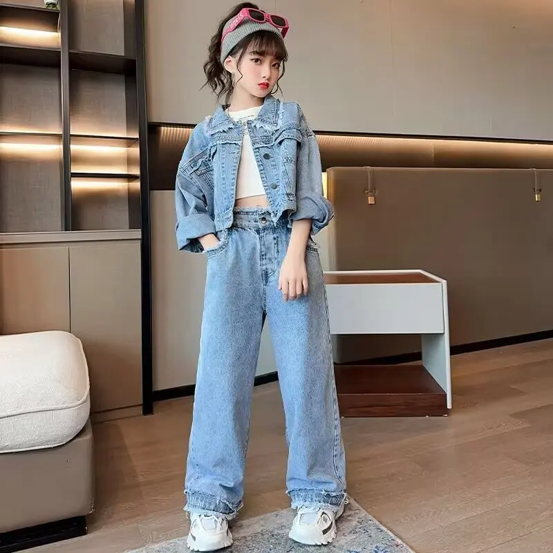 

Spring Autumn Girls Clothing Set Jacket & Pants Denim Suits Outfits for Teen 6 8 12 Year Kids Clothes School Children