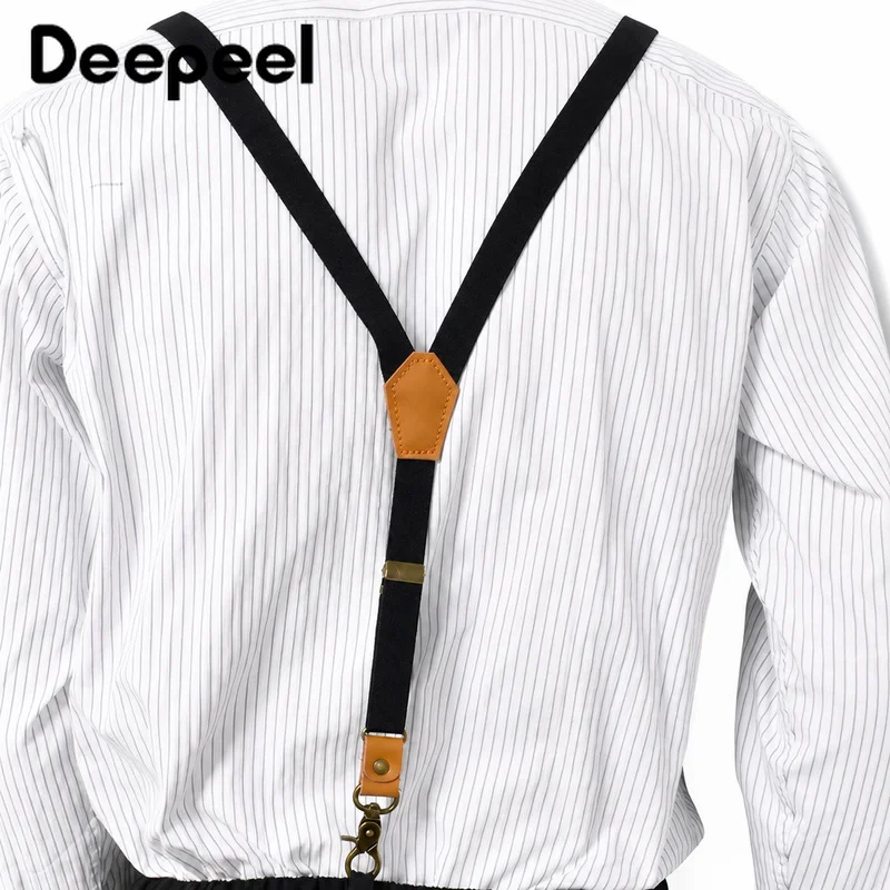 1Pc 2*110cm Vintage Men's Suspenders Y-Type 3 Clips Sanp Hook for Suit Trousers Adjustable Shoulder Strap Leather Rivet Buckles