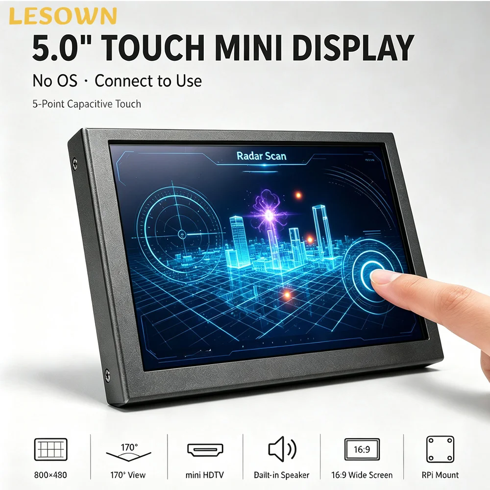 LESOWN Mini 5" Screen HDTV Compatible Plug and Play Portable Touch Panel for DIY PC Case Internal Monitoring