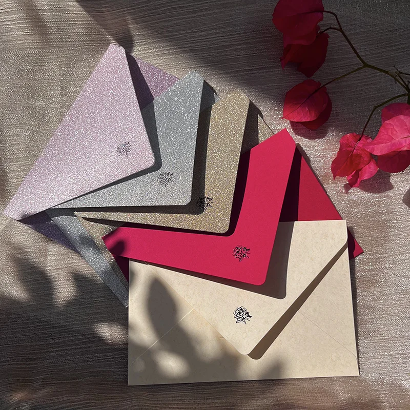 

Custom. High-End Rose Envelop Package Wedding Invitation Letter Letter Card Flash Gold Paper Special Paper with Socket Gilding