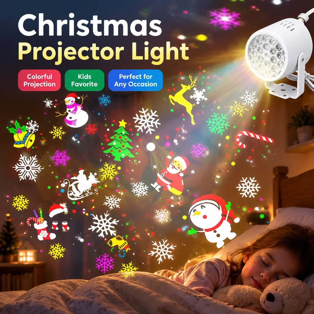 Christmas Cartoon Projector Night Light LED Ocean‑World Lamp for Kids Bedroom Party Stage Decor