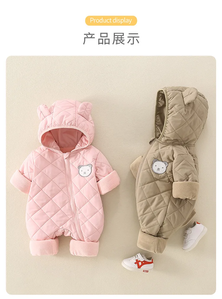 Aynigiell Spätherbst, Frühwinter Baby Overall dicke warme Säugling Kapuze in Fleece Stram pler Neugeborenen Jungen Mädchen Overalls – Detail 6