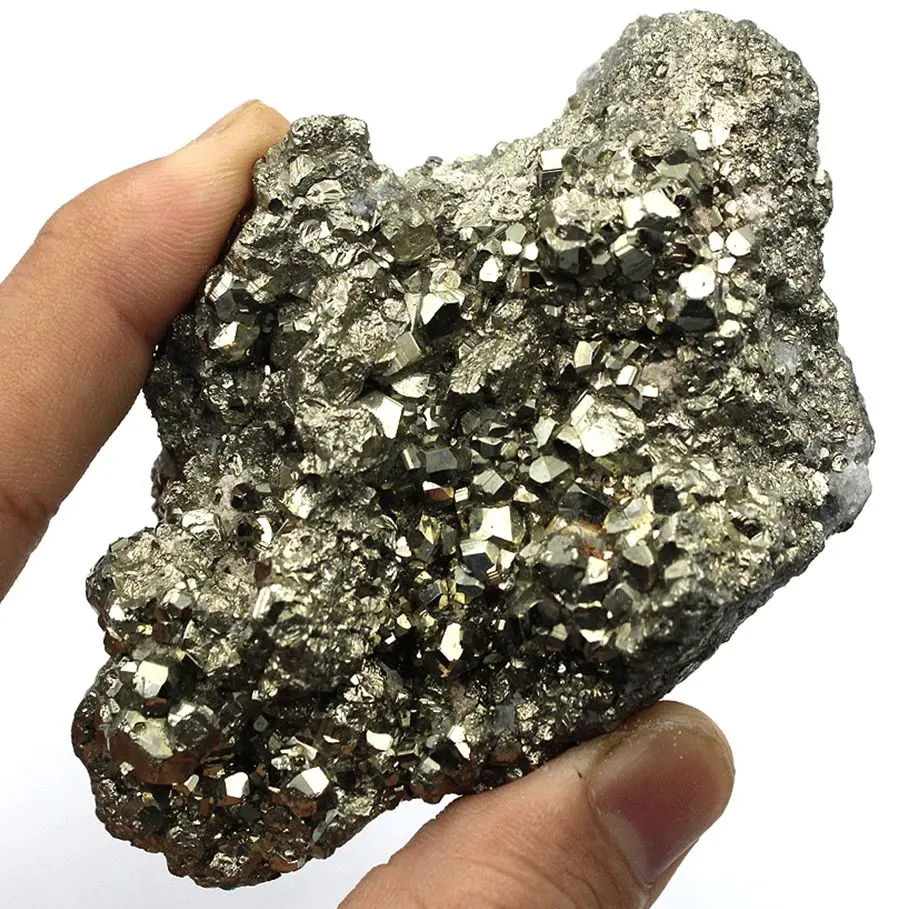 Miraculous Natural Pyrite, Quartz Crystal Mineral Specimen Healing, Irregular Ore Home Office Degaussing Decorative Energy Gem