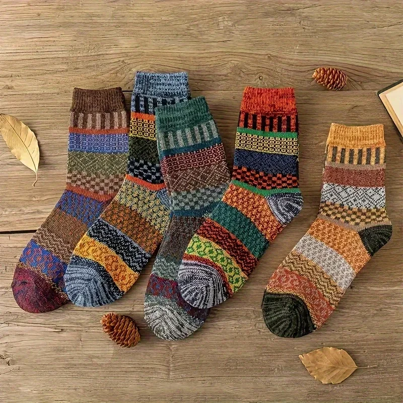 

5 pairs of thick warm mid-calf socks, unisex woolen socks | Autumn/Winter Men's Socks / Warm Women's Socks