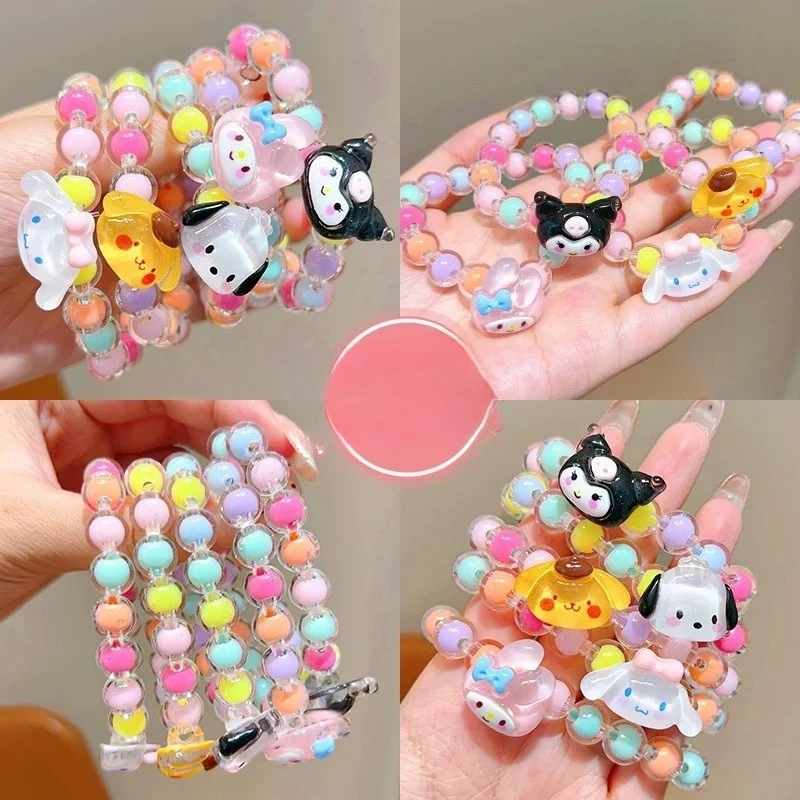 Pulsera de dibujos animados Miniso, pulsera para niños Sanrio, accesorios de dibujos animados para niñas, joyería con cuentas, estilo versátil de viaje para niñas