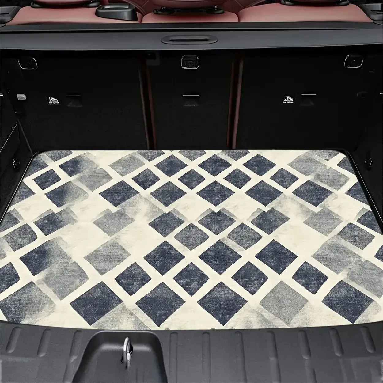 Universal Car Trunk Mat, Printed Trunk Liner- Vintage Plaid Trunk Mat Encounter Is Fate, Service Never Ceases. May My Efforts Sa