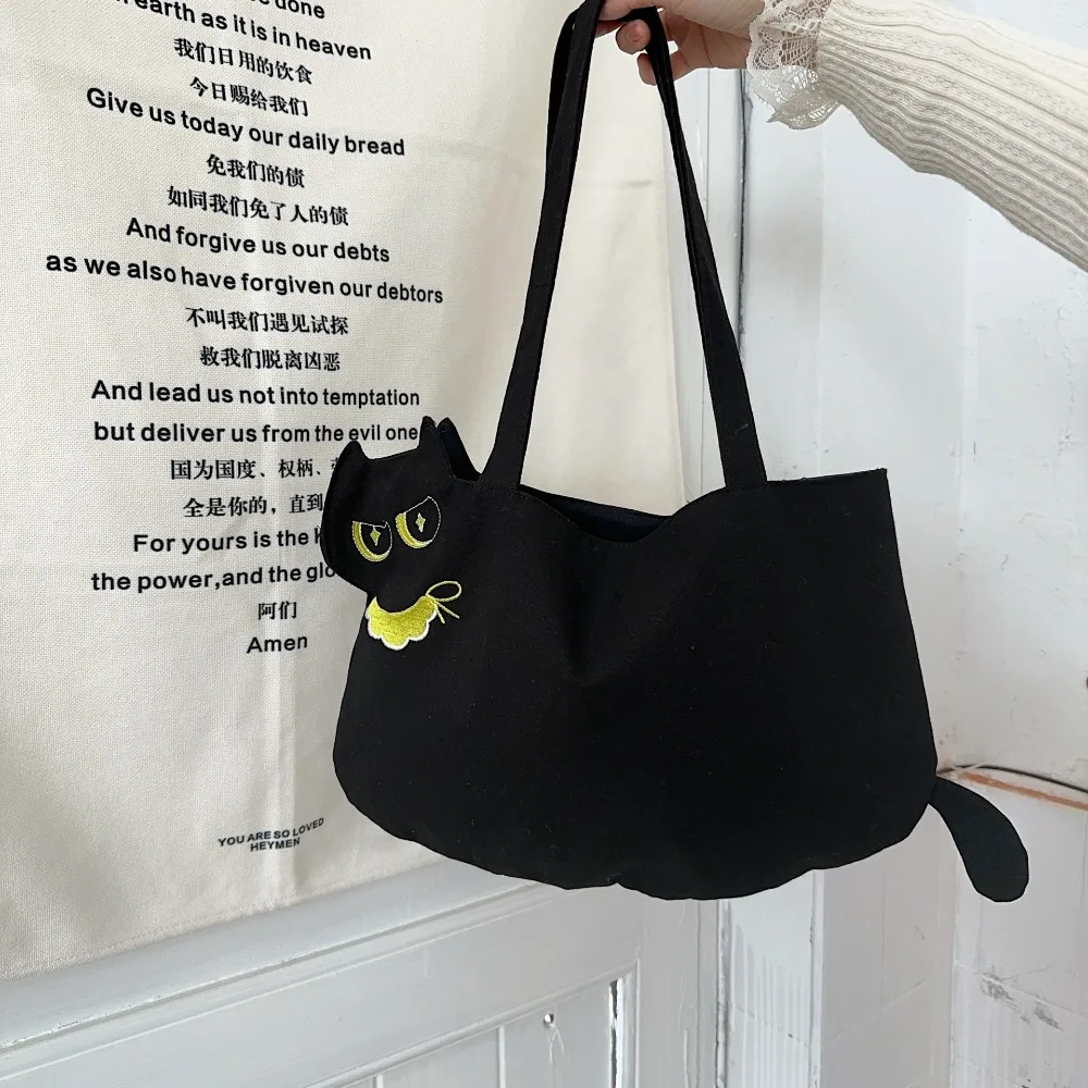 

All-match Cloth Printed Cat Shoulder Bag Cute Print Embroidery Canvas Bag Large Capacity Cartoon Handbag Women
