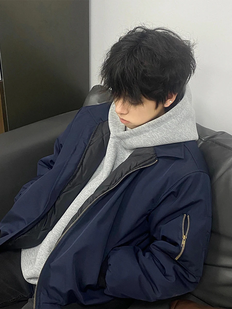 

Cleanfit Thiened Cotton Jaet Men's Winter Warm Flight Jaet American Sle Blue Cotton Coat Youth Casual Long Sve Zipper