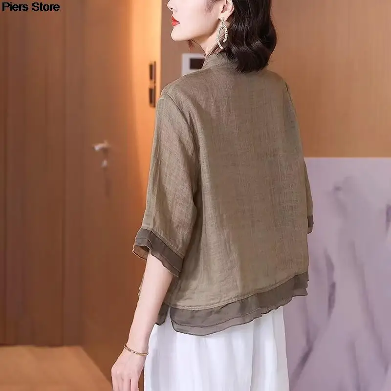 Primavera tradizionale stile cinese camicia orientale abbigliamento per donna donna mezza manica Hanfu camicetta Casual allentata top di grandi dimensioni