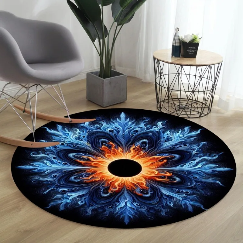 

Круглый ковер для гостиной с пламенным морозным узором, боковой коврик для спальни, коврик контрастного цвета, противоскользящий ковер для домашнего декора, коврик для двери
