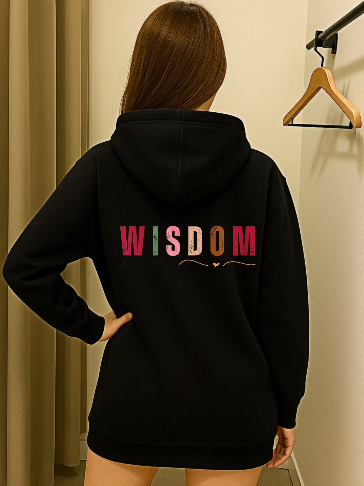 Sudadera con capucha gráfica para mujer, estampado de letras, diseño estético informal, forro polar, uso diario informal, para adolescentes