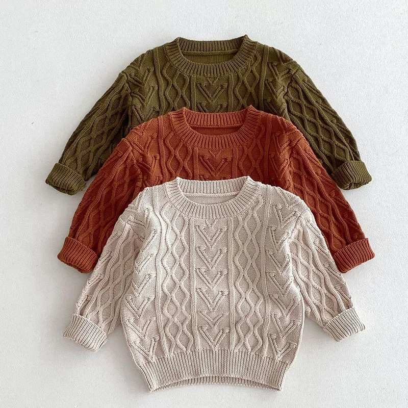 

2024 New Autumn Kids Sweater Baby Boy Girl Knitting Pullover Children Long Sleeved Solid Color Casual Loose Pullover Sweater