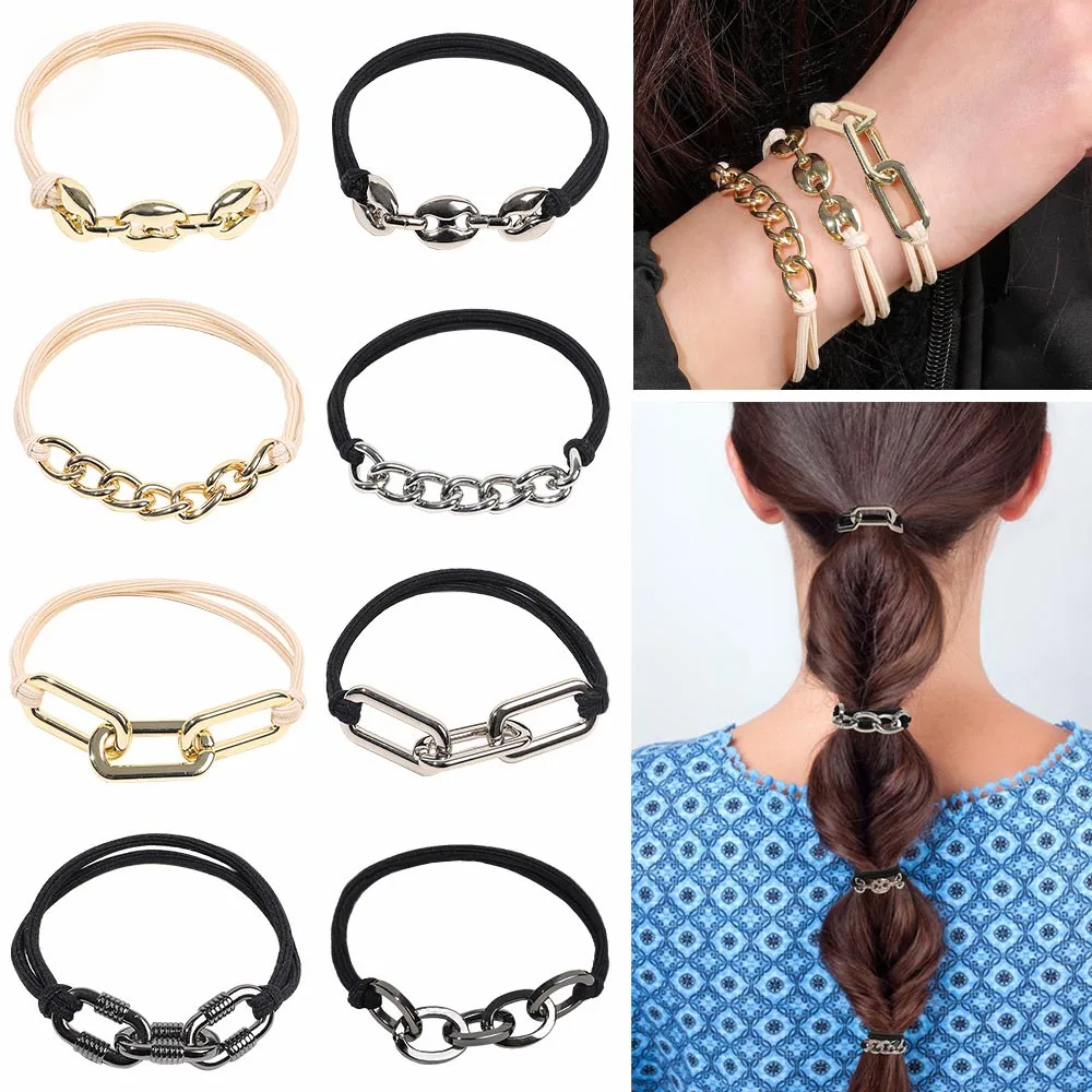 Metal Hair Band Elastic Rubber Band Hair tie Combined Bracelet Hair Scrunchies For Women Girl Fashion Hair Accessories Jewelry