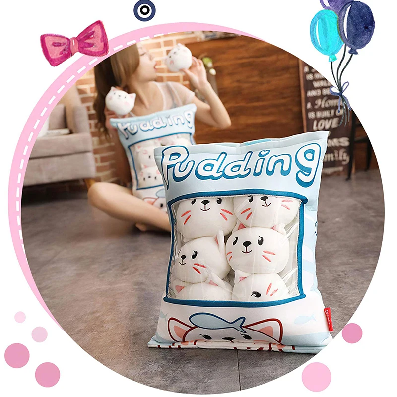 Cute Pudding Snack Pillow, Plush Toy, Decorative, Removable Kitty Cat Dolls, Creative Toy Gifts for Teenagers, Girls, Children