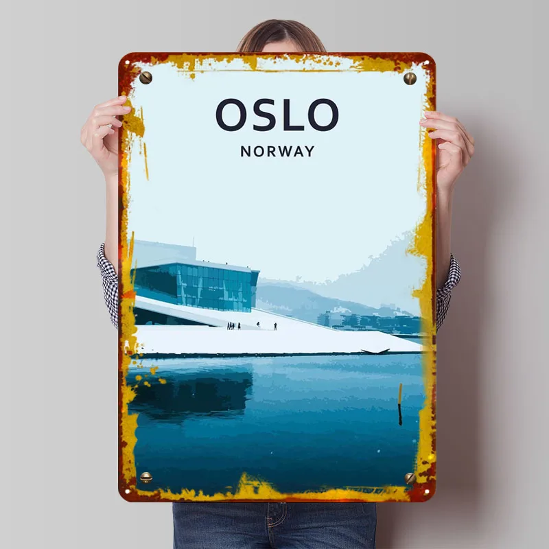 Осло знак путешествия плакат декоративные настенные рамки на заказ металлические жестяные вывески для настенного художественного украшения современное украшение дома гостиная