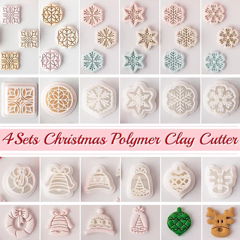 Elk Snowflake Santa Hat Christmas Soft Pottery Polymer Clay Cutter Earrings Pendant Jewelry Embossing Mold DIY Clay Tools