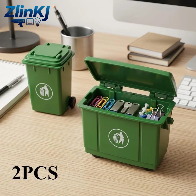 2/4Pcs Mini Desktop Trash Bin Portable Reusable Storage Container for Vanity Countertop Craft Desk Dollhouse Ornament Gift