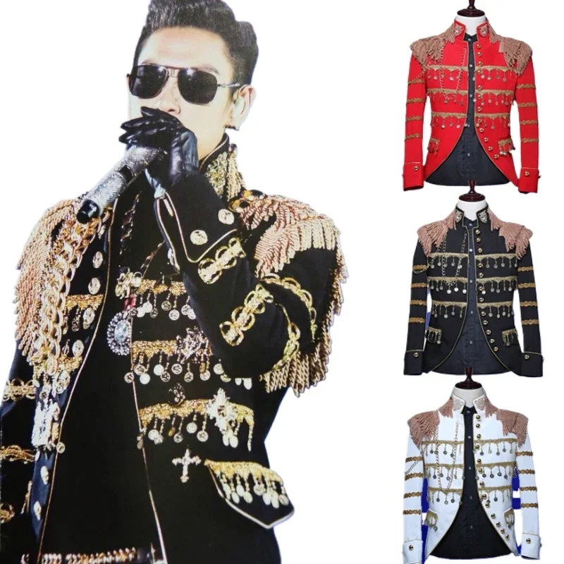

Красный/черный блейзер с кисточками и пайетками для мужчин, белая модная одежда для выступлений, сценические костюмы ABC для выступлений в ночном клубе