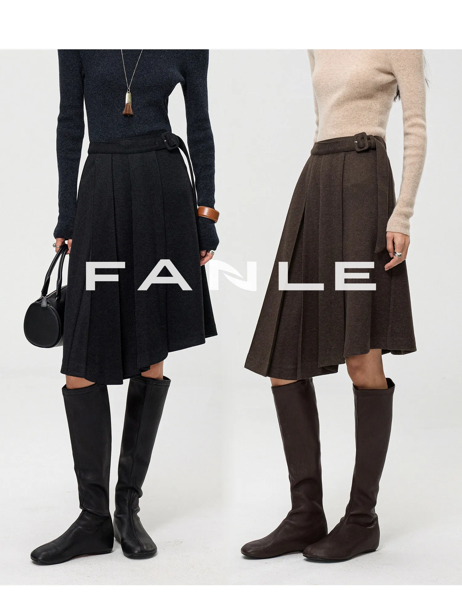 

Юбка миди FANLE STUDIOS из ацетатной шерсти, теплая, асимметричная, с бантом, для повседневной носки, простая, элегантная, с высокой талией, А-силуэт