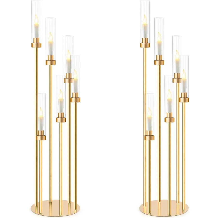 

1 Sets Floor Candelabra 6 Arms Metal Candle Holders Candlestick Centerpiece for Table Candle Holder with Acrylic Lampshade for