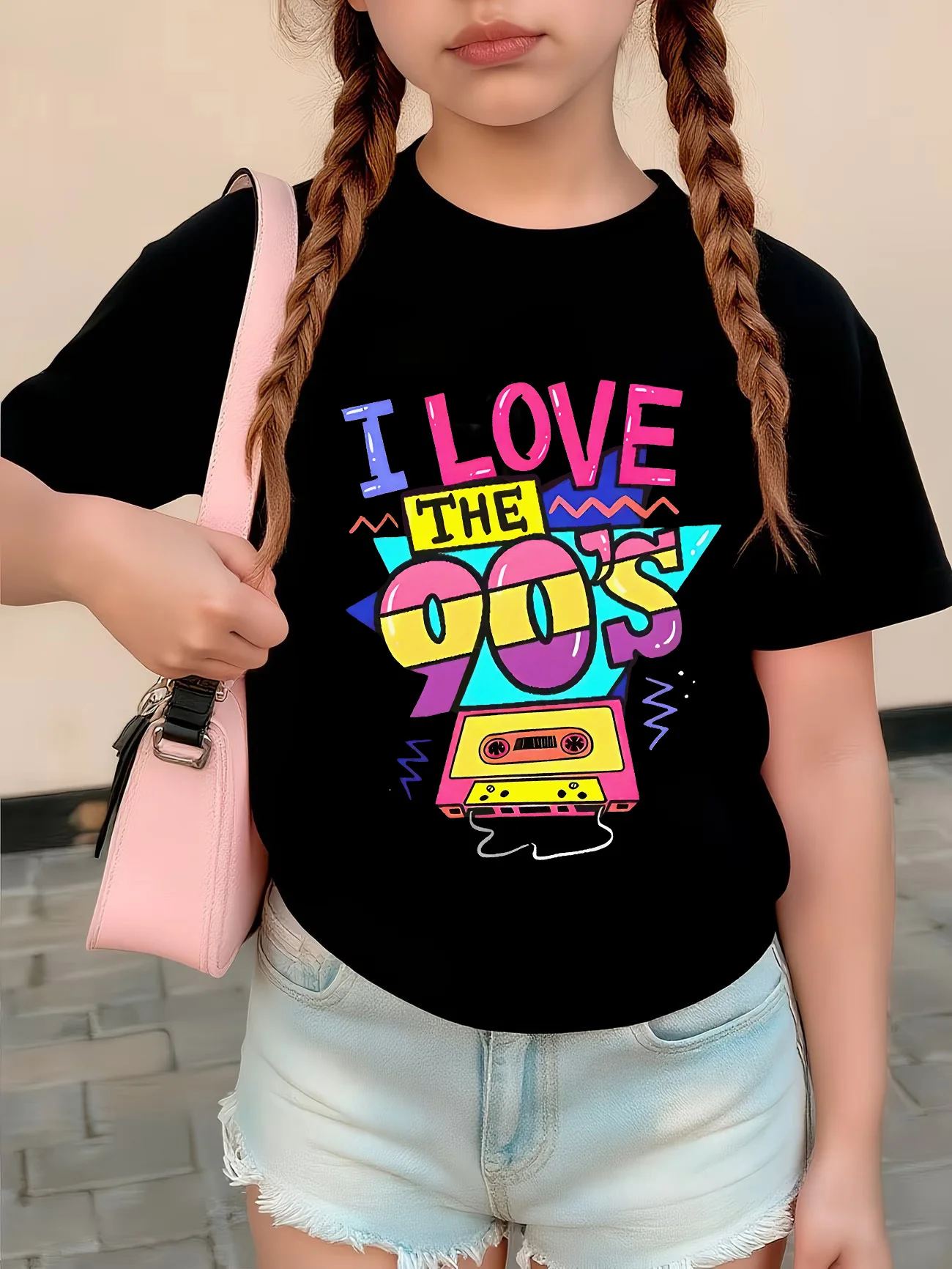Vintage I Love The 90s Lustige T-Shirts Kurzarm Y2k Kinder T-Shirt Jungen Mädchen Sommer Frühling Lässiges Oberteil T-Shirt