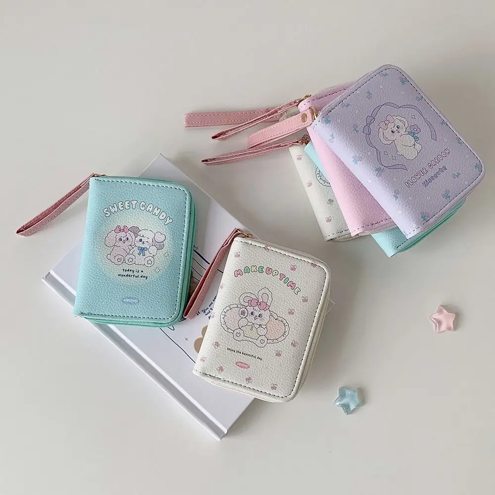 Bolsa de moedas de desenho animado de couro PU fofa 3 dobras carteira curta de gato fofo mini porta cartão para meninas