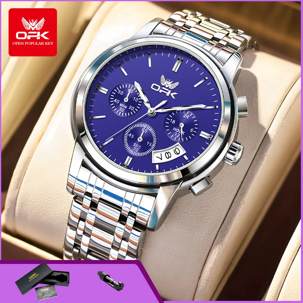 OPK 6051 Luxury Business Men's Wristwatch Chronograph Luminous Auto Date Waterproof Quartz Watch for Man Original