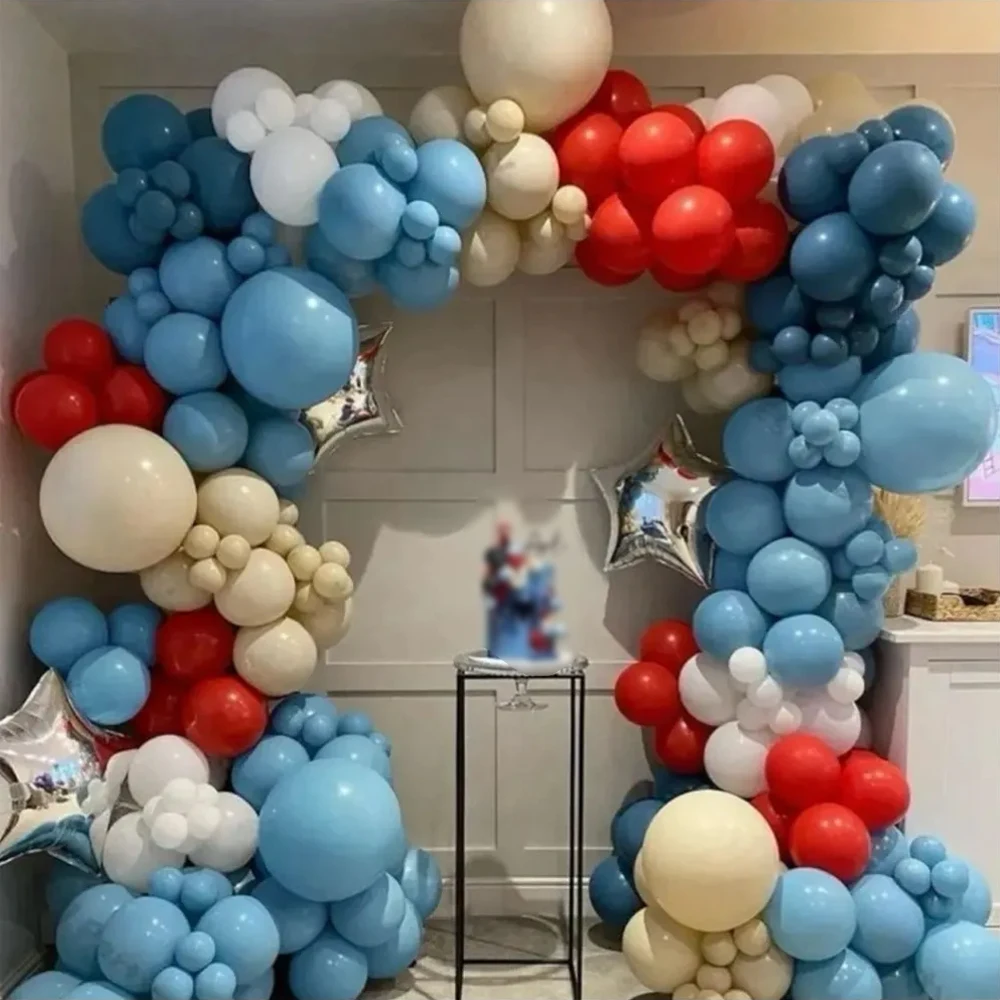 146Pcs Red Dusty Blue Sand White Balloon Garland Arch Kit for Kids Boy Men Birthday Party Carnival Circus Baby Shower Decor