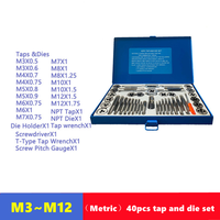 40pcs metric and imperial tap and die set, used for manual internal and external thread tapping and repair tool combination
