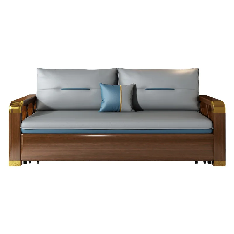 

Solid wood sofa bed, folding for sitting and lying, double small apartment multi functional sofa