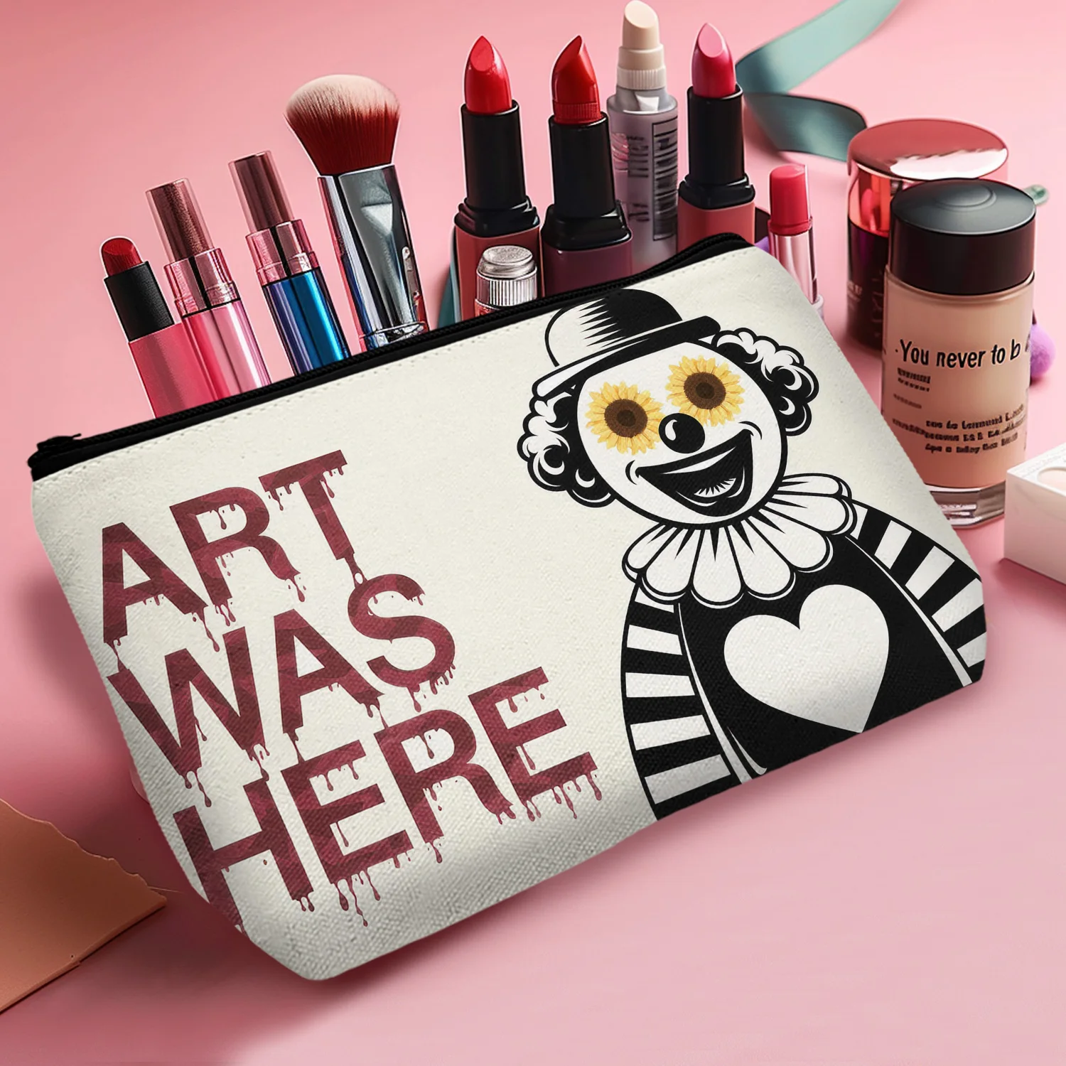 1Pc Scary Clown Horror Makeup Bag Durable And Stylish Zipper Portable Women'S Makeup Bag Suitable For Daily And Travel