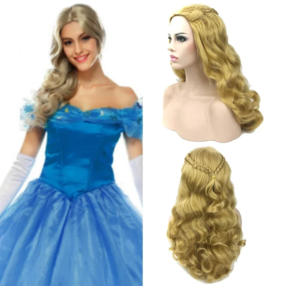 Long Hair Yellow Cinderella Cartoon Characters Cosplay Wig Party Costume Wigs for Halloween & Christmas