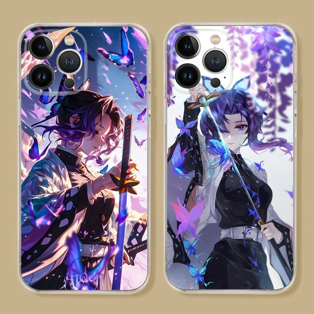 Anime D-Demon S-Slayer K-Kochou Shinobu Phone Case For iPhone 15 14 13 12 11 Pro Xs Max Mini XR X 7 8 Plus Transparency Funda