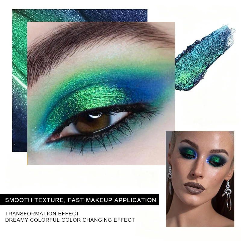 1PC Chameleon Glitter Oogschaduw Poeder, Metallic Ultrafijne Markeerstift Chroom Blauw Paars Glanzend Poeder, Multifunctionele Make-up