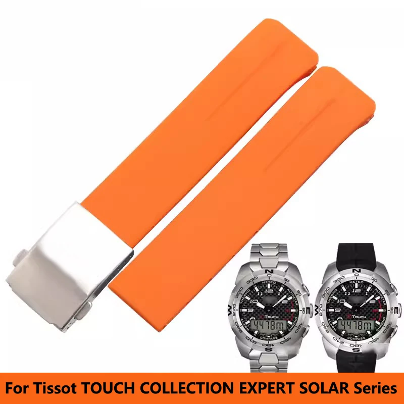 20mm 21mm Black Orange Silicone Rubber Strap FOR Tissot TOUCH COLLECTION EXPERT SOLAR Series T091T013 T081 Men\'s Watch bracelet