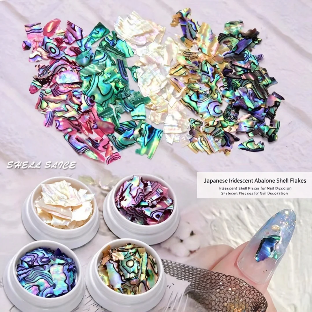Natural Abalone Shell Flakes Set Ultra Thin Iridescent Irregular Large Pieces Gradient Nail Art Decorations Nail Charms DIY