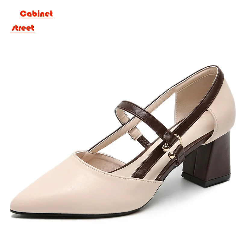 

Pointy Chunky High Heels Small Size Plus Size Color Matching Women's Single Shoes Shallow Mouth All-matching Sandals Women Pumps