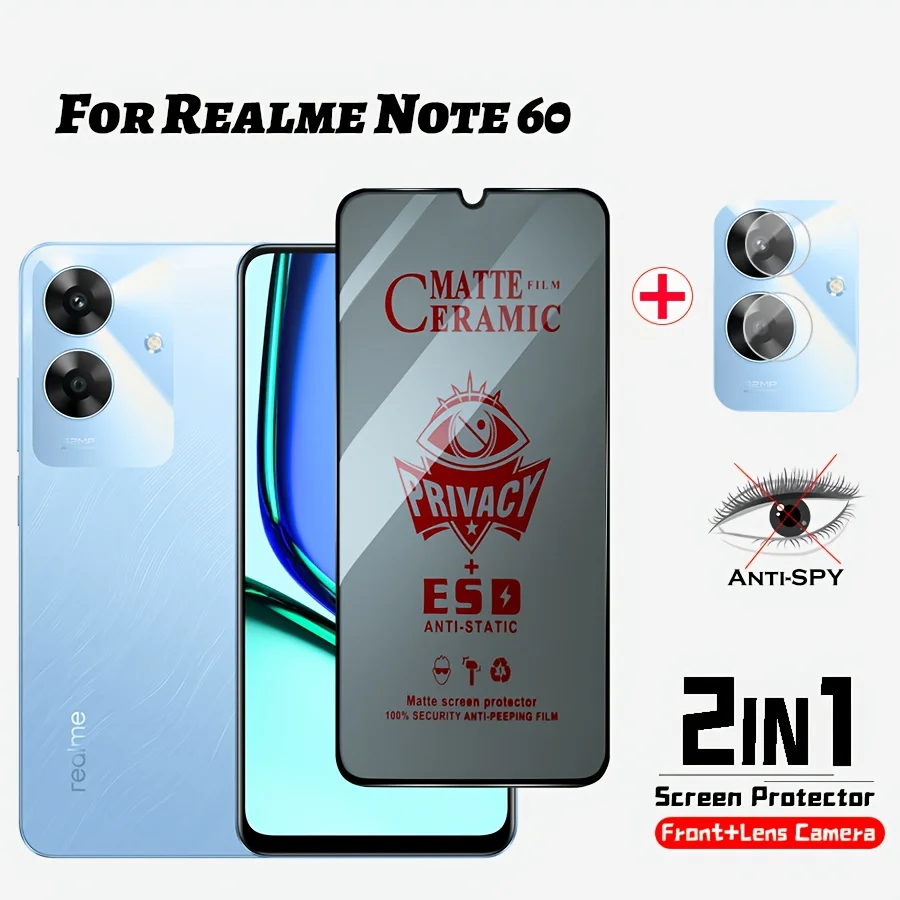 (2 in 1) Realme Note 60 Ceramic Tempered Glass for Realme Note 60 Camera Lens + Privacy Screen Protector