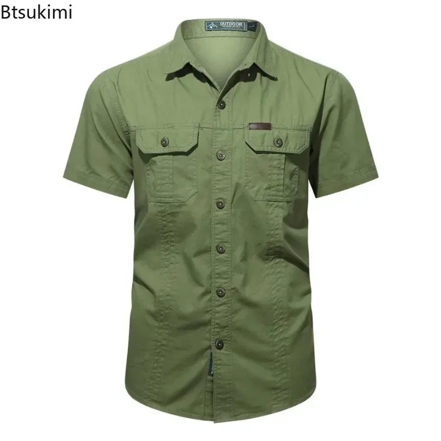 2024 Summer Hot Sale Men\'s Short Sleeve Cotton Shirts Fashion Loose Breathable Tops High Quality Male Work Cargo Shirts Oversize