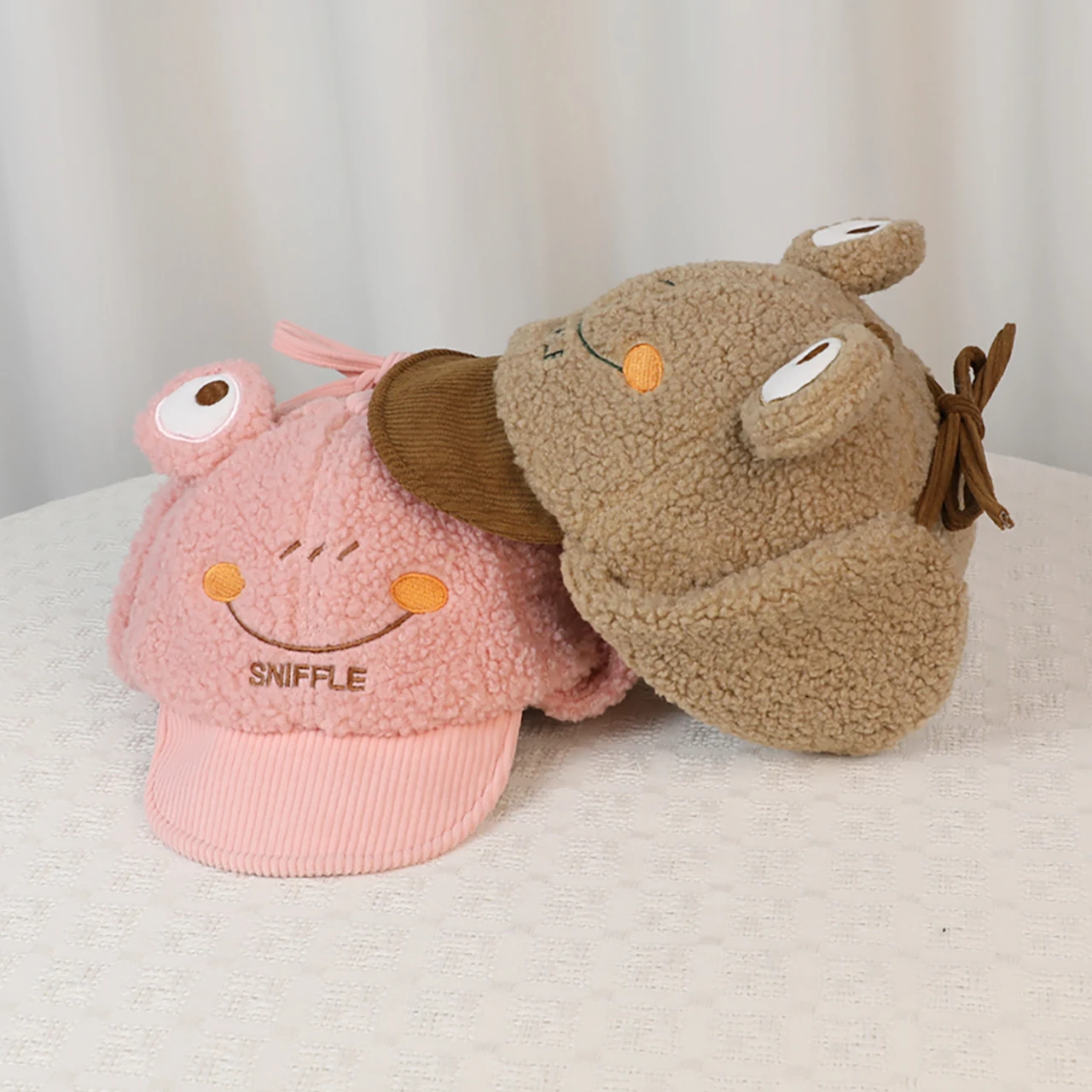 

Cute Frog Solid Color Baby Hat Lamb Fleece Thicken Soft Ear Protection Children Baseball Cap Boy Girl Toddler Anti-cold Hat