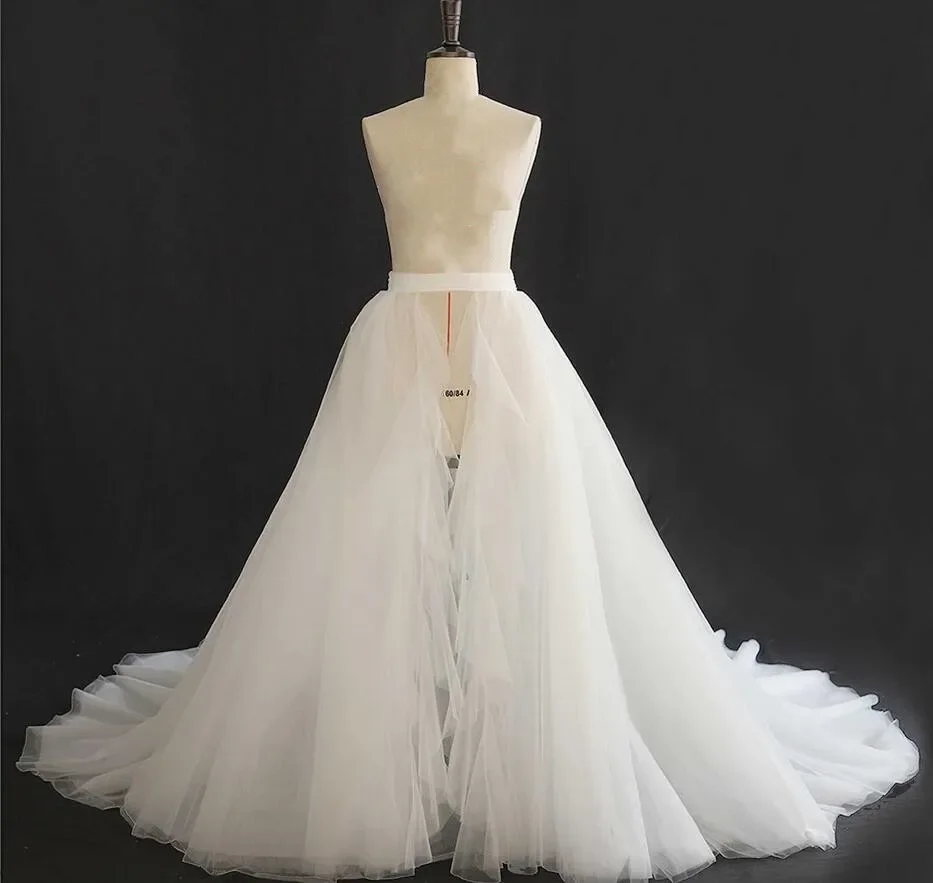 Sobrefalda nupcial extraíble blanca, vestido de baile personalizado, falda de tul de tren largo