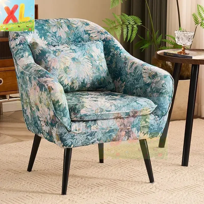 

American light luxury fabric single sofa retro home living room balcony apartment hotel solid wood leisure small sofa chair