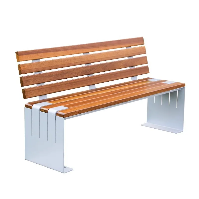 Outdoor wrought iron stainless steel park chair, leisure bench, community square anti-corrosion wood special-shaped seat