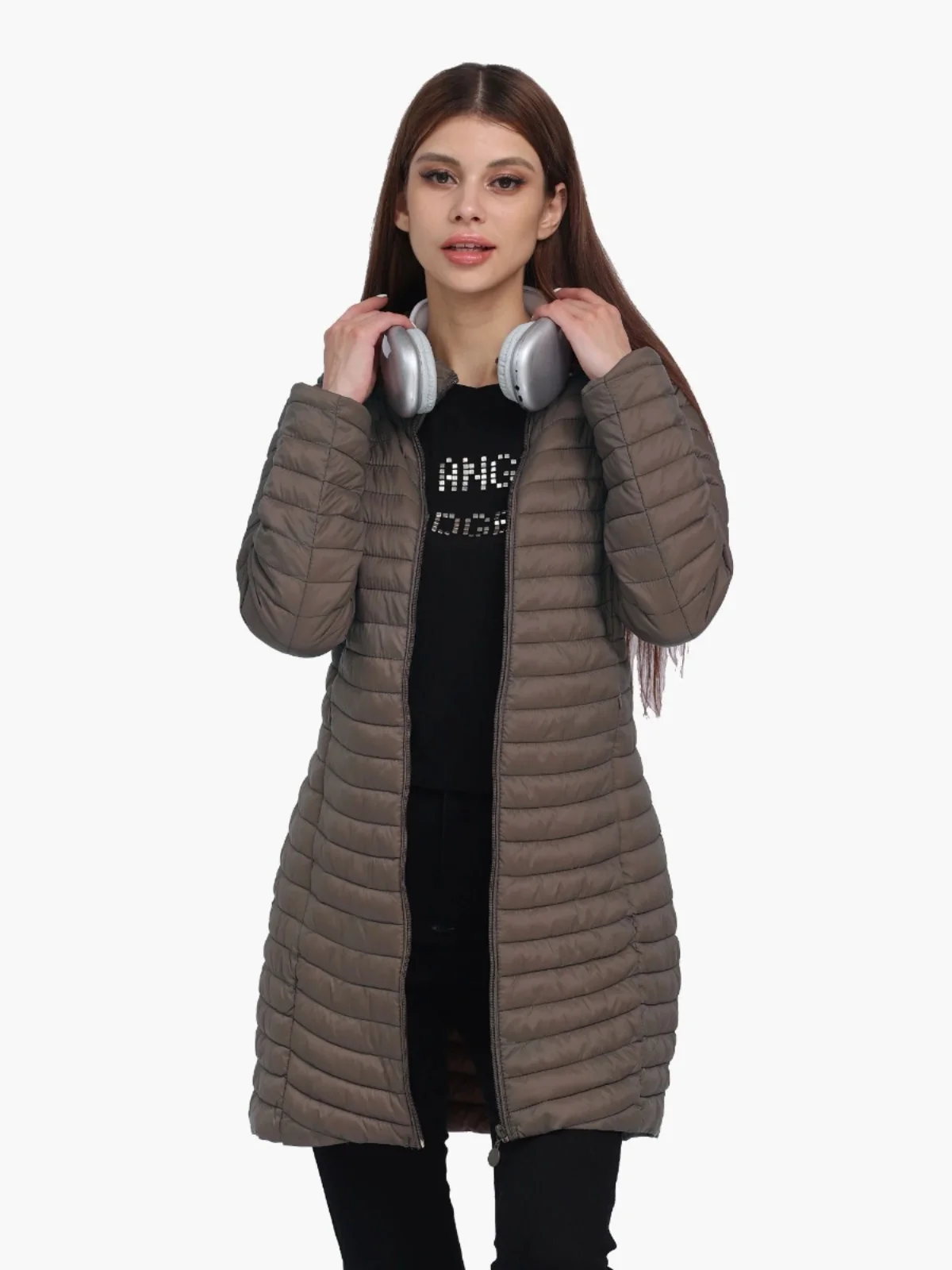

Slim Fit Pure Color mid Length Casual Jaet Street Sle Zipper Closure Long Sve Hooded Coat for Women
