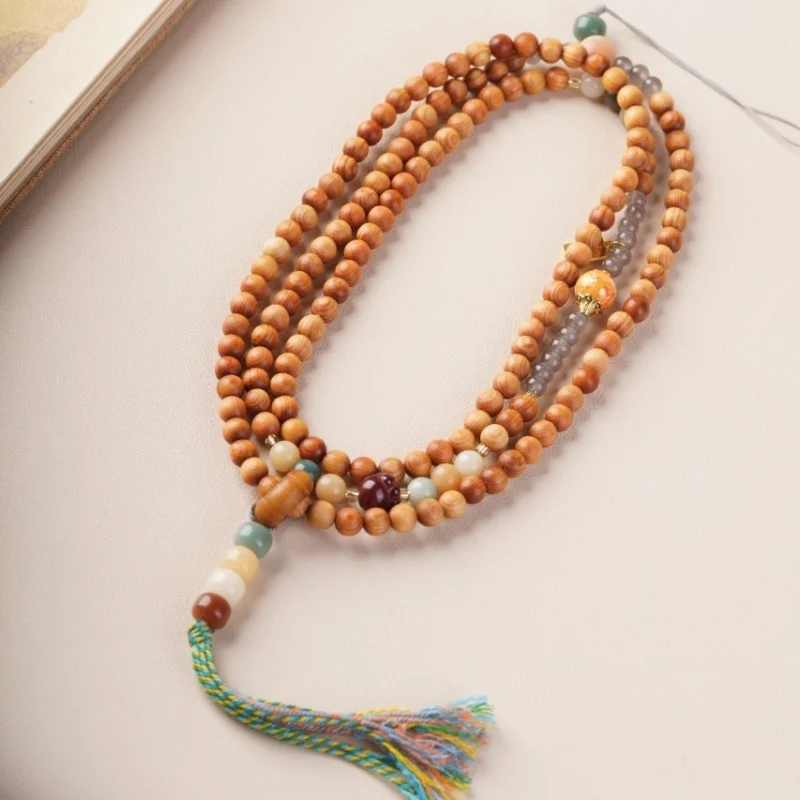 

-style design long multi-loop necklace made of Chinese cypress, mobile phone chain, tassel crossbody accessory, and decor