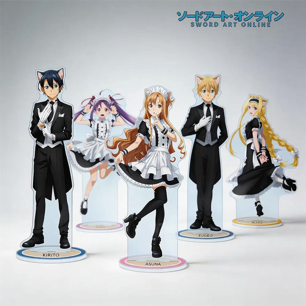 Anime Sword Art Online Acrylic Stand Figure Keychain Kirito Asuna Alice Eugeo Keyring Maid Butler Ver. Desktop Decor Gift