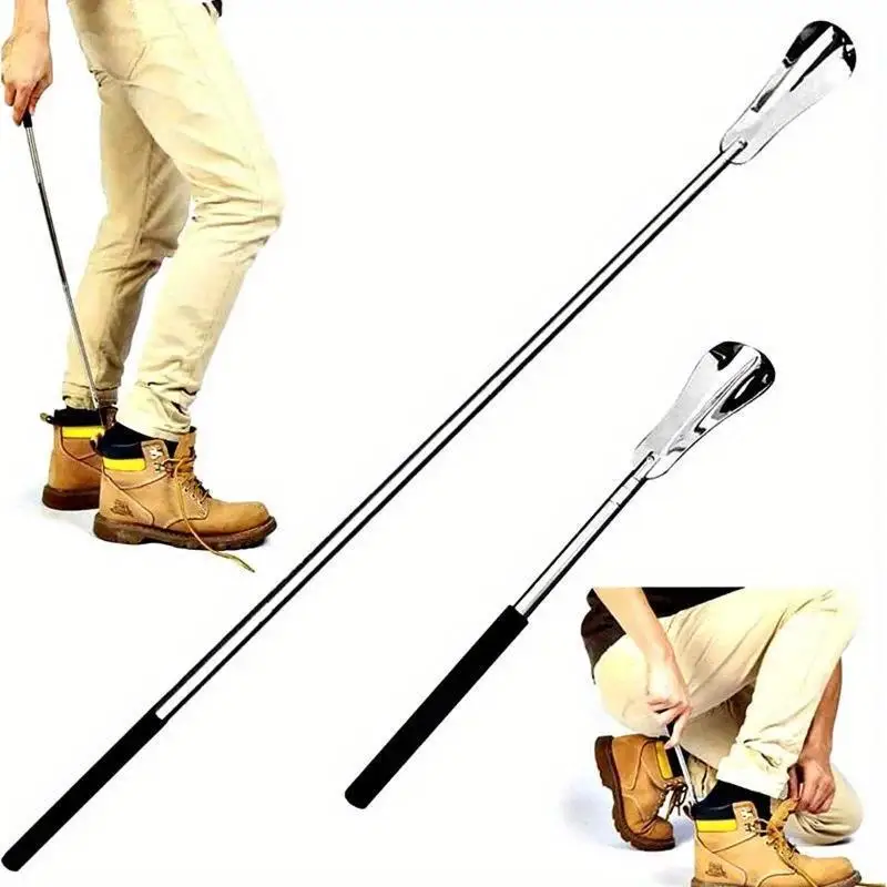 1 قطعة لبيسة حذاء قابلة للتمديد مقبض طويل لكبار السن قابل للتعديل من الفولاذ المقاوم للصدأ تلسكوبي لقرن الحذاء للرجال والنساء، مساعد الأحذية