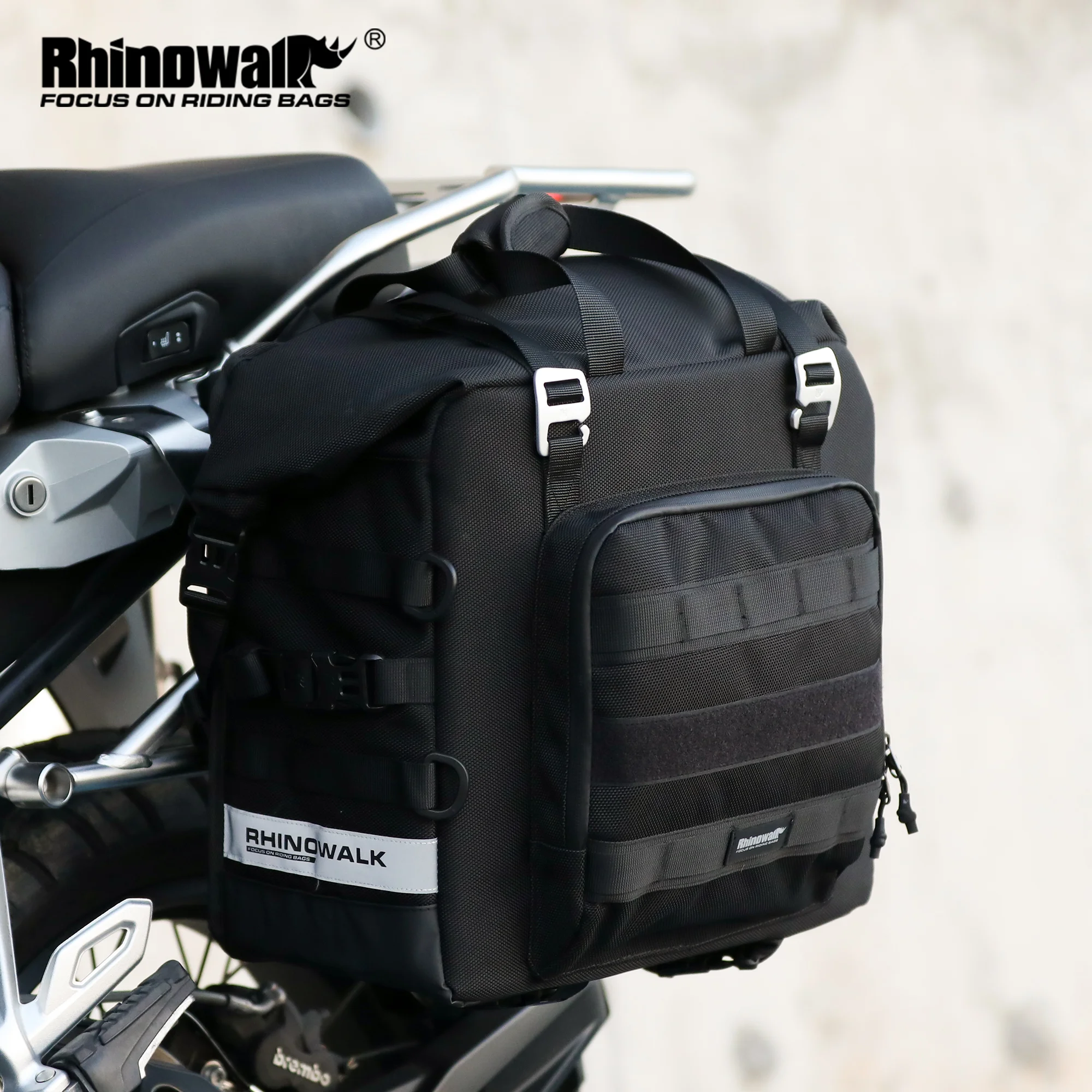 Rhinowalk Motorcycle Side Bag 25L Waterproof Quick Release Saddle Bag 1 Piece Motor Hard Rack Bag Luggage With PP Plates